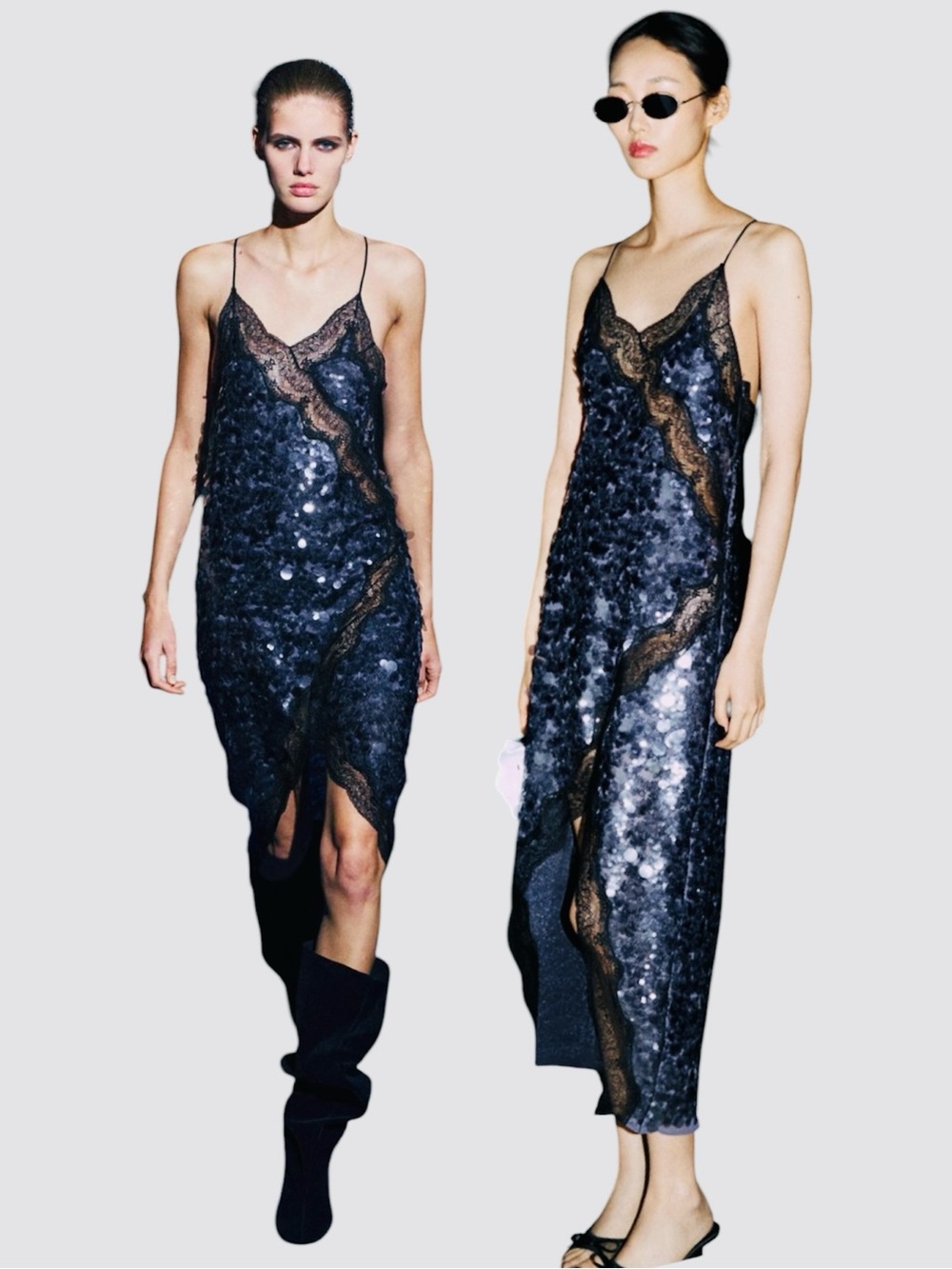 Zara ZW Collection Sequin Lace Slip Dress NWT $170 XL
